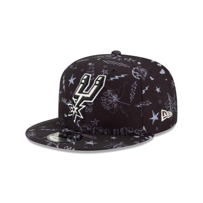 Black San Antonio Spurs Hat - New Era NBA Doodle 9FIFTY Snapback Caps USA7054621